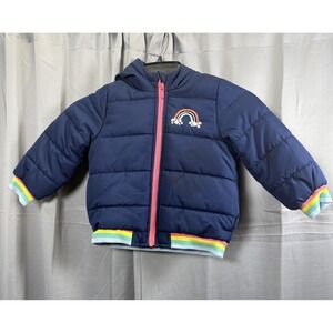 Carters Jacket Toddler Girls 2T Hooded Puffer Rainbow Stars Winter Coat